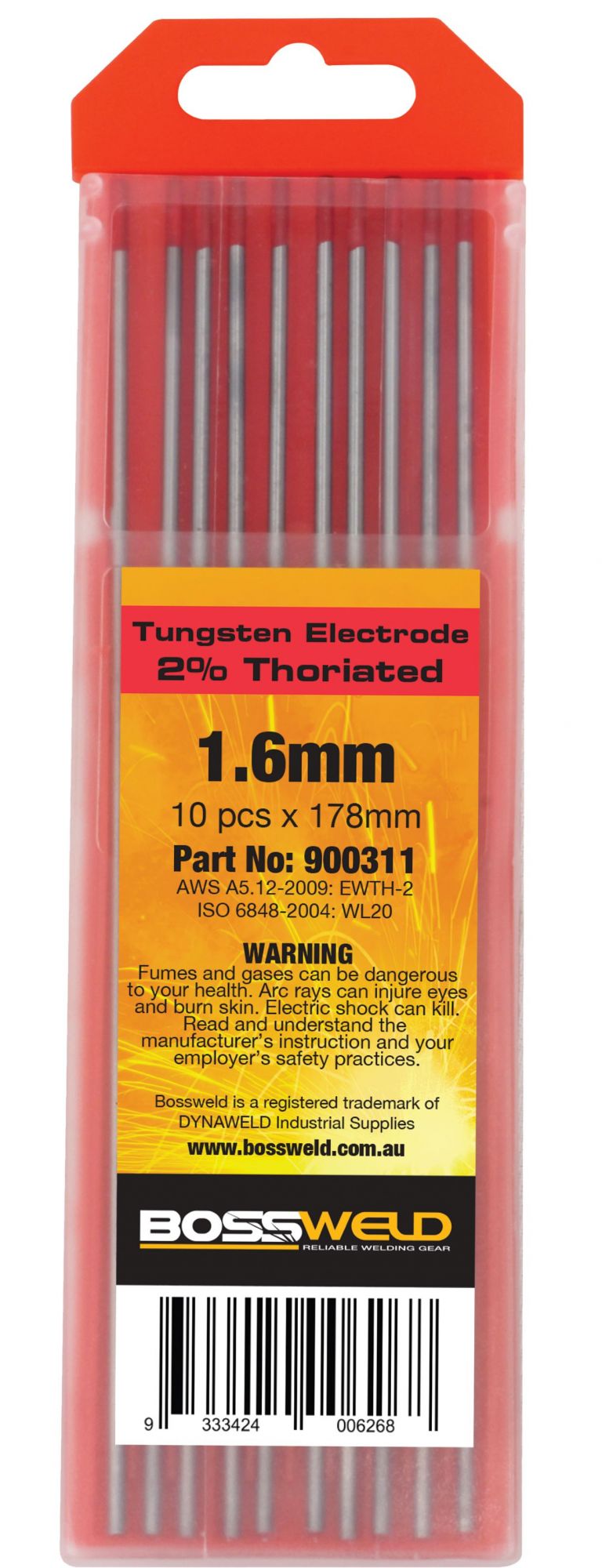 2 Thoriated Tungsten Electrodes 1.6mm x 178mm (Pk 10) L&T Venables