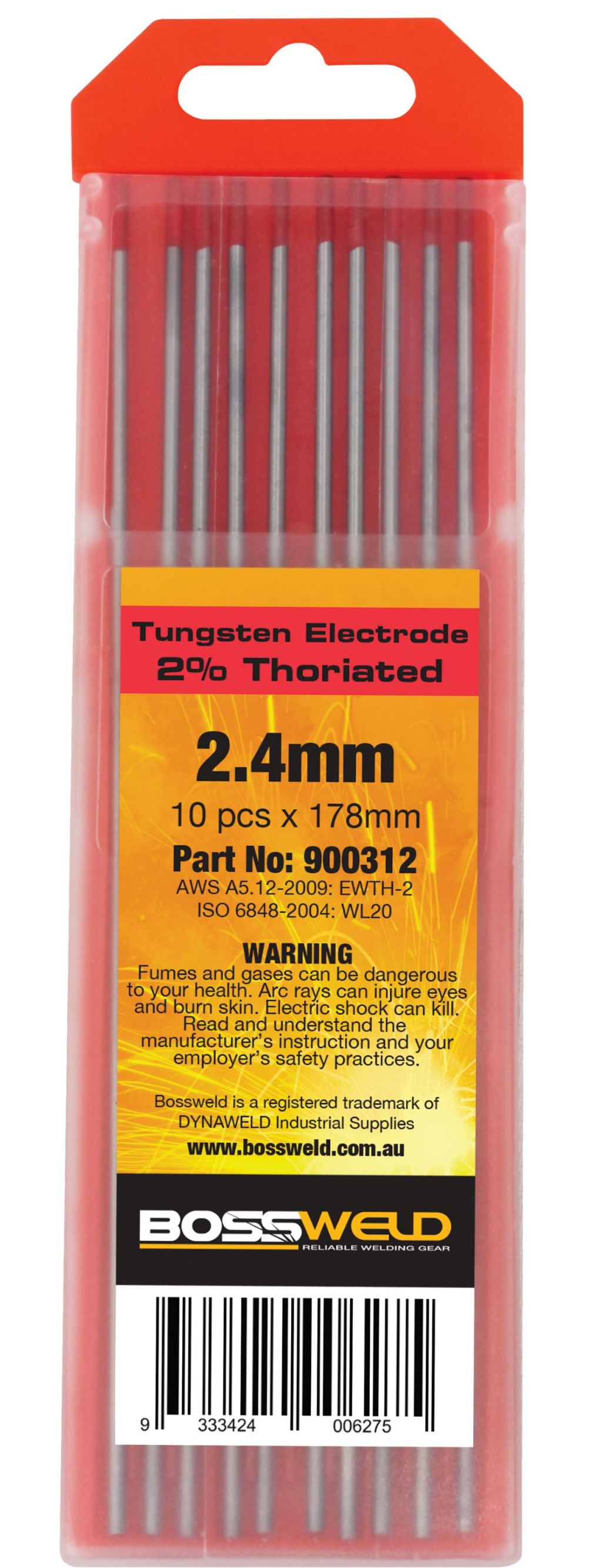 2 Thoriated Tungsten Electrodes 2.4mm x 178mm (Pk 10) L&T Venables